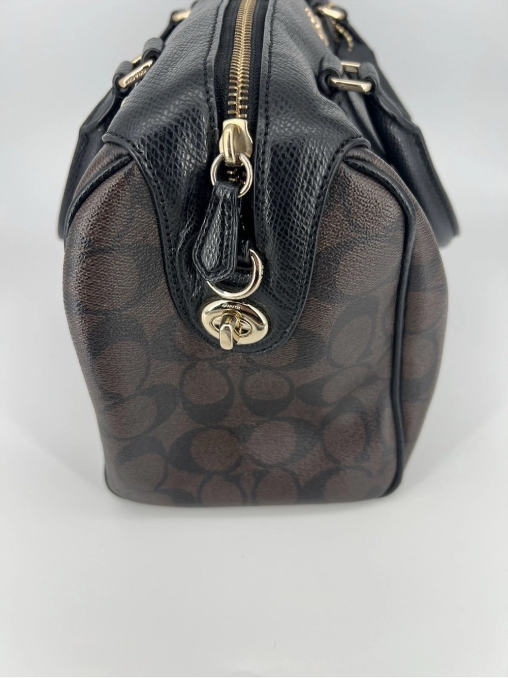 Coach Brown Signature Satchel with Black Leather Trim - Picture 7 of 11